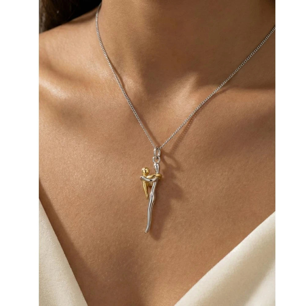 Steel Mother Child Pendant Necklace