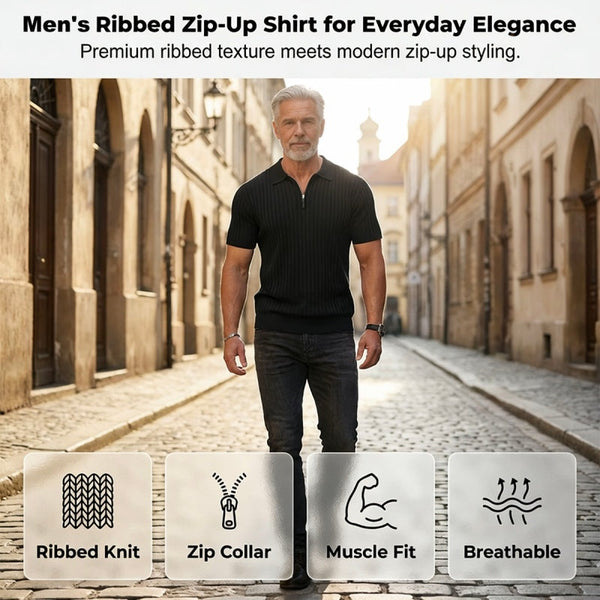 Men’s Slim Fit Ribbed Zip Polo